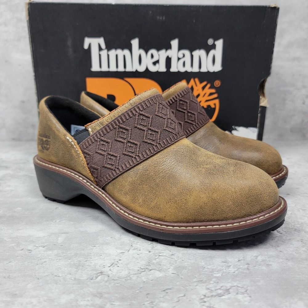 Timberland Pro Alloy Toe‎ Size 5.5 Womens Riveter Slip On Brown Anti-fatigue NWB